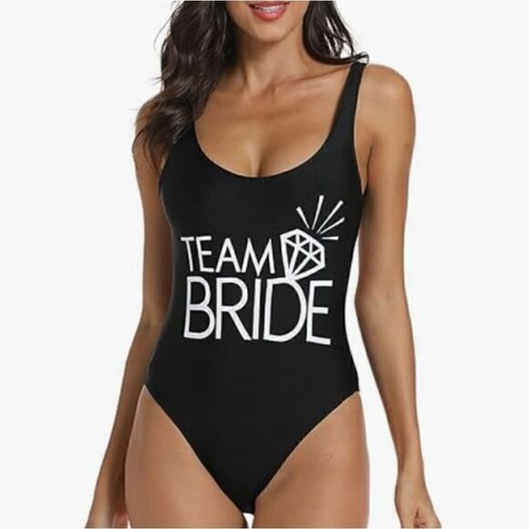 🆕️Team Bride Diamond Print One Piece Swimsuit Bathing Suits with Padding Size S - Picture 1 of 6